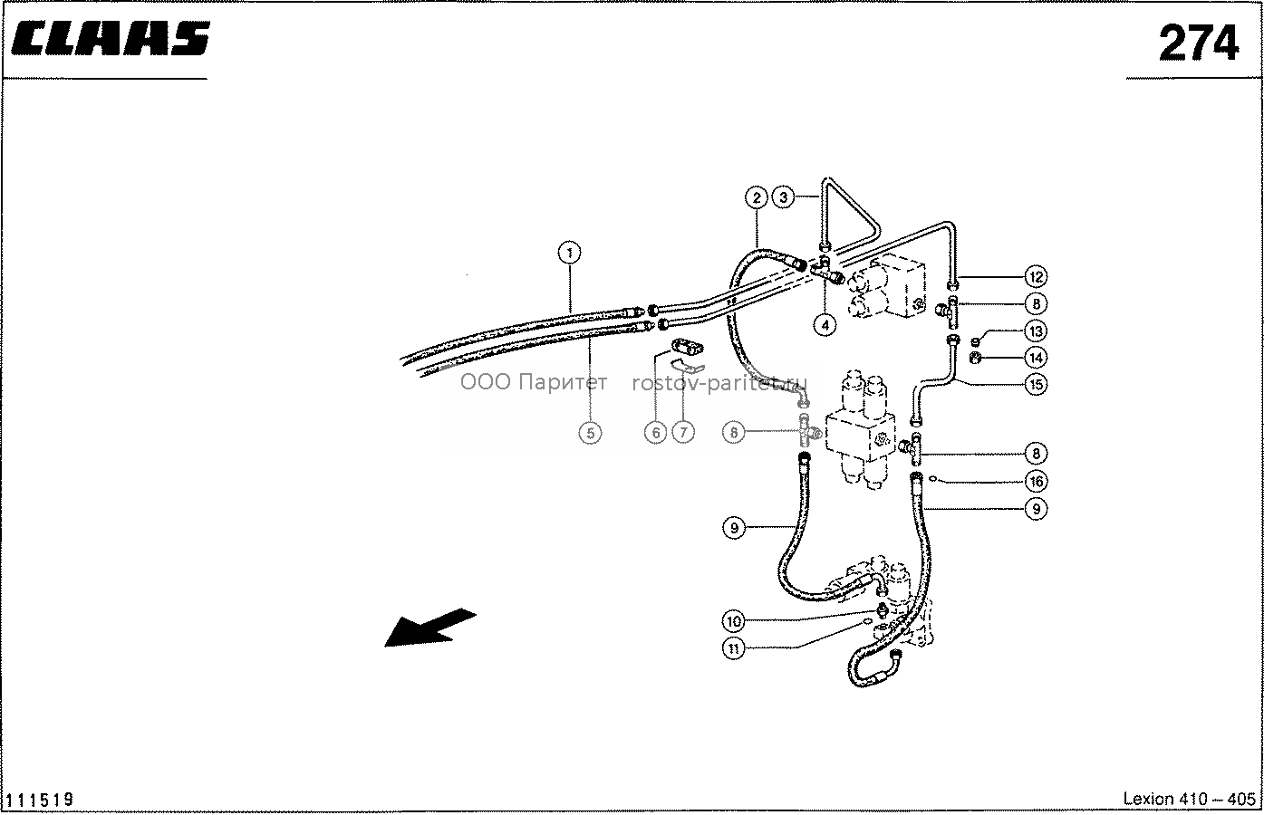 ГИДРОПРОВОДЫ; РЕГУЛИРОВКА МОТОВИЛА - CLAAS LEX 410-405